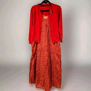 Joie Maxi Dress Cardigan Red Orange Medium Phoebe Buffay Boho Hippie Ditsy ALT